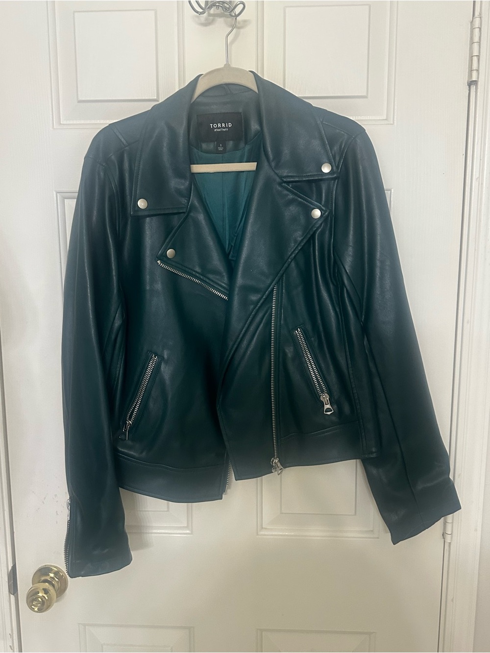 Torrid Forest Green Faux Leather Moto Jacket size 1